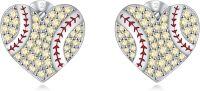 wholesale 925 Sterling Silver Heart-Shaped Baseball Stud Earrings for Women Girls-07-Softball