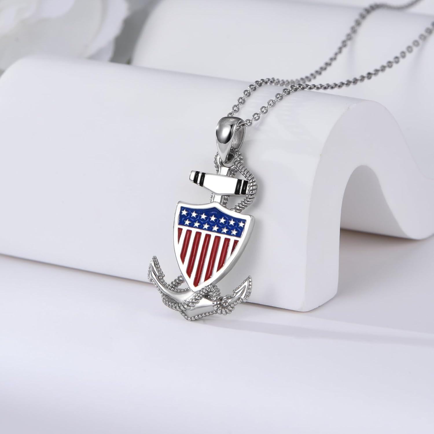  Metal Stone Anchor Necklace American Flag Nautical Pendant Jewelry Gift for Women Girls -0-4