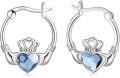 wholesale 925 Sterling Silver Blue Crystal Heart Crown Claddagh Huggie Hoop Earrings for Women Girls Sensitive Ears Irish s-0-0