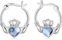 wholesale 925 Sterling Silver Blue Crystal Heart Crown Claddagh Huggie Hoop Earrings for Women Girls Sensitive Ears Irish s-Crystal