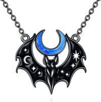 wholesale 925 Sterling Silver Blue Stone Bat & Crescent Moon Necklace with Stars and Phases Pendant-Bat Moon Necklace