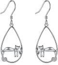 wholesale 925 Sterling Silver Cat Dangle Drop Earrings for Women Halloween s-0-0