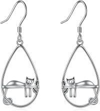wholesale 925 Sterling Silver Cat Dangle Drop Earrings for Women Halloween s-cat