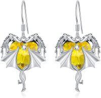 wholesale 925 Sterling Silver Birthstone Dragon Dangle Earrings for Women (Jan Dec)-November