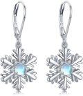wholesale Rhodium-Plated 925 Sterling Silver Moonstone Snowflake Drop Earrings – Elegant Winter Gift for Women-0-0