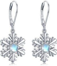 wholesale Rhodium-Plated 925 Sterling Silver Moonstone Snowflake Drop Earrings – Elegant Winter Gift for Women-B-Moonstone