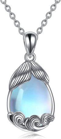 wholesale 925 Sterling Silver Blue Moonstone Mermaid Tail Pendant Necklace s for Women-moonstone mermaid necklace