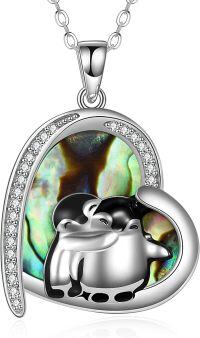 wholesale 925 Sterling Silver Penguin Pendant Necklace with Abalone Shell and Cubic Zirconia Gifts for Women-A-Shell Penguins