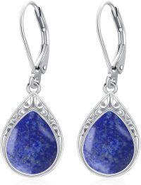 wholesale Sterling Silver Celtic Filigree Teardrop Leverback Earrings for Women Mom Gift-Lapis Lazuli