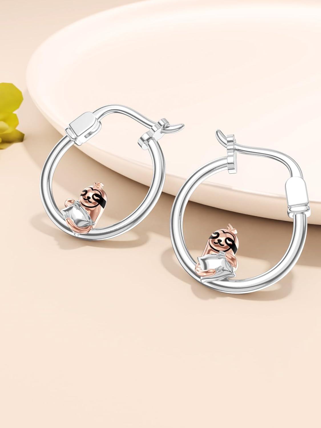 Sterling Silver Animal Hoop Earrings Sloth Panda Koala Axolotl Cat Corgi-0-2