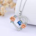 wholesale 925 Sterling Silver Blue Sapphire Rose Flower Heart Pendant Necklaces for Women Valentines Gifts for Wife Girlfriend Mom-0-1