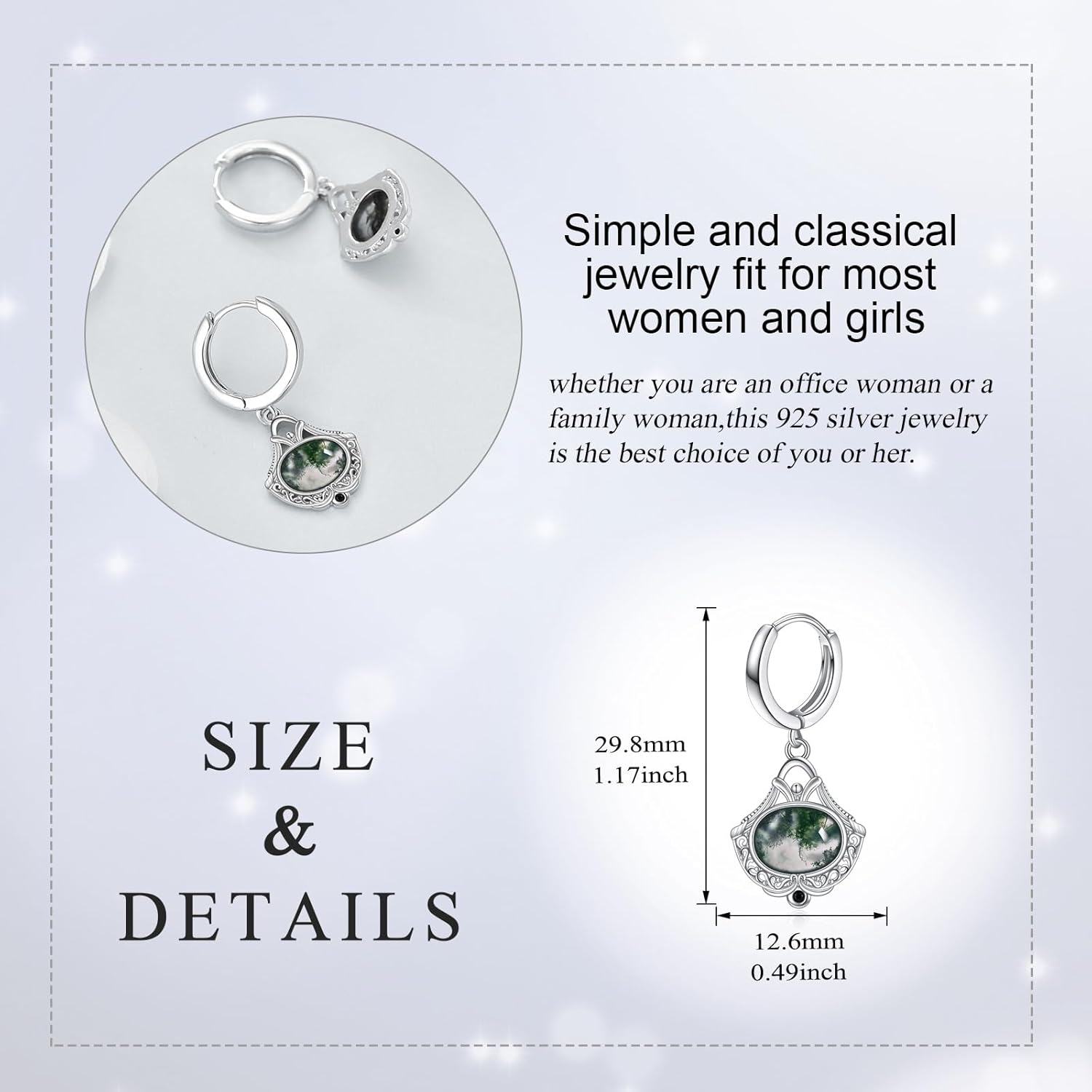 Sterling Silver Moss Agate Nordic Filigree Hoop Earrings Boho Floral Jewelry Gifts-0-5