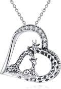 wholesale 925 Sterling Silver Heart-Shaped Giraffe Pendant Necklace - Mother's Day Gift for Her-0-0