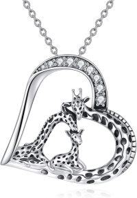 wholesale 925 Sterling Silver Heart-Shaped Giraffe Pendant Necklace - Mother's Day Gift for Her-Giraffe Necklace-3