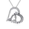 wholesale 925 Sterling Silver Mother Baby Giraffe Heart Pendant Necklace Platinum Plated Cz Crystal-0-0