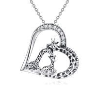 wholesale 925 Sterling Silver Mother Baby Giraffe Heart Pendant Necklace Platinum Plated Cz Crystal-Giraffe Necklace-3