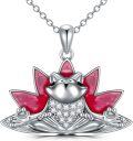 wholesale 925 Sterling Silver Red Rhodonite Fox Lotus Flower Pendant Necklace for Women Girls-0-0
