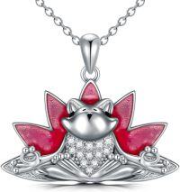 wholesale 925 Sterling Silver Red Rhodonite Fox Lotus Flower Pendant Necklace for Women Girls-Yoga Frog