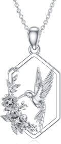 wholesale 925 Sterling Silver Hexagon Hummingbird Pendant with Cubic Zirconias and Flowers Necklaces for Women-0-0