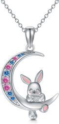 wholesale 925 Sterling Silver Moon & Bunny Pendant Necklace with Colorful Crystals - Gifts for Her-0-0