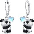 wholesale 925 Sterling Silver Panda Heart Moonstone Drop Earrings for Women Girls -0-0
