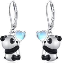 wholesale 925 Sterling Silver Panda Heart Moonstone Drop Earrings for Women Girls -Panda