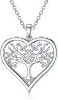 wholesale 925 Sterling Silver Heart-Shaped Tree of Life Pendant with Cubic Zirconia Necklaces for Women Gifts-0-0