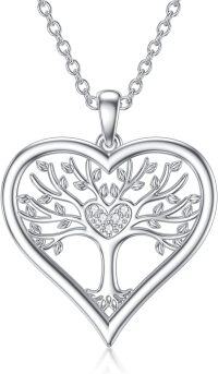 wholesale 925 Sterling Silver Heart-Shaped Tree of Life Pendant with Cubic Zirconia Necklaces for Women Gifts-Type 5