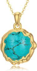 wholesale 14K Gold & Turquoise Necklace, 10x10mm Pendant, 14-16 Adjustable Chain, Handcrafted Jewelry with Natural Gemstone, Delicate & Modern Design-0-0