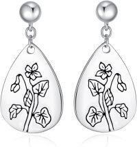 wholesale 925 Sterling Silver Floral Teardrop Earrings with Customized Birth Flower Engraving - Perfect Gifts for Women-2-February-Violet