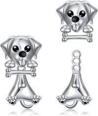 wholesale Sterling Silver Animal Stud Earrings Cute Axolotl Cow Pig Koala Frog Bulldog Panda Highland Cow Bee Cat for Women Christmas Birthday-01-Adjustable Dog