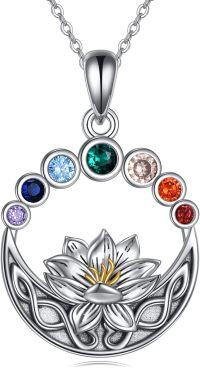 wholesale 925 Sterling Silver Rainbow Chakra Lotus Flower Celtic Knot Pendant Necklace-Chakra Lotus Necklace