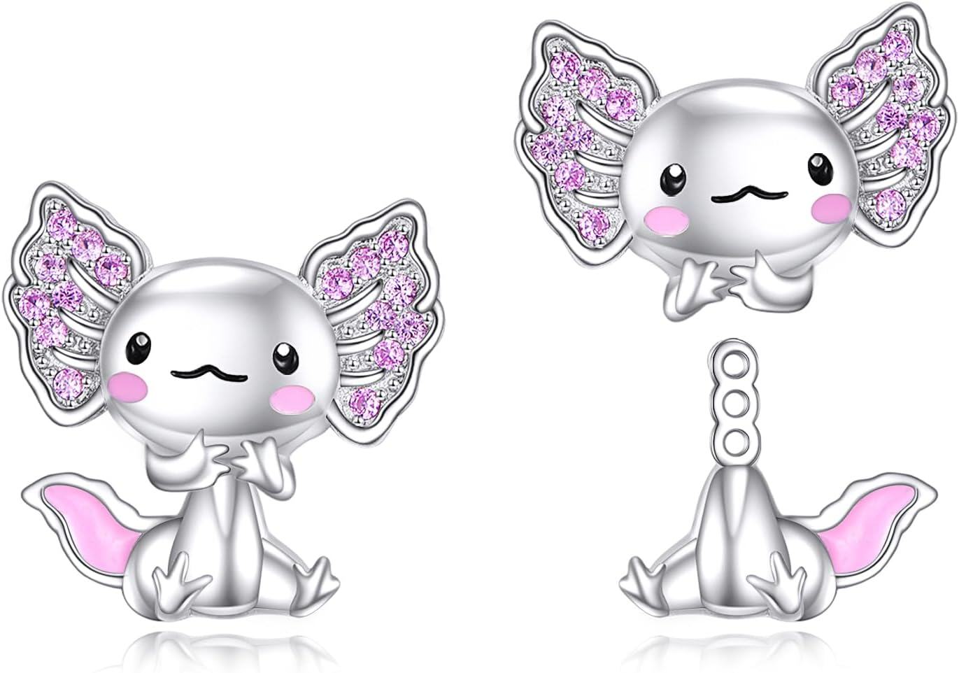 wholesale 925 Sterling Silver Axolotl Stud Earrings with Pink Crystal Accents for Girls and Women Gifts-0-0