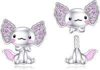 wholesale 925 Sterling Silver Axolotl Stud Earrings with Pink Crystal Accents for Girls and Women Gifts-Axolotl