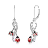 TOUPOP Silver Ladybug Stone Animal Earrings-undefined