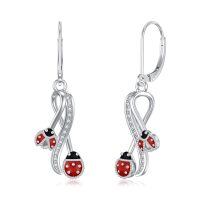 TOUPOP Silver Ladybug Stone Animal Earrings-undefined