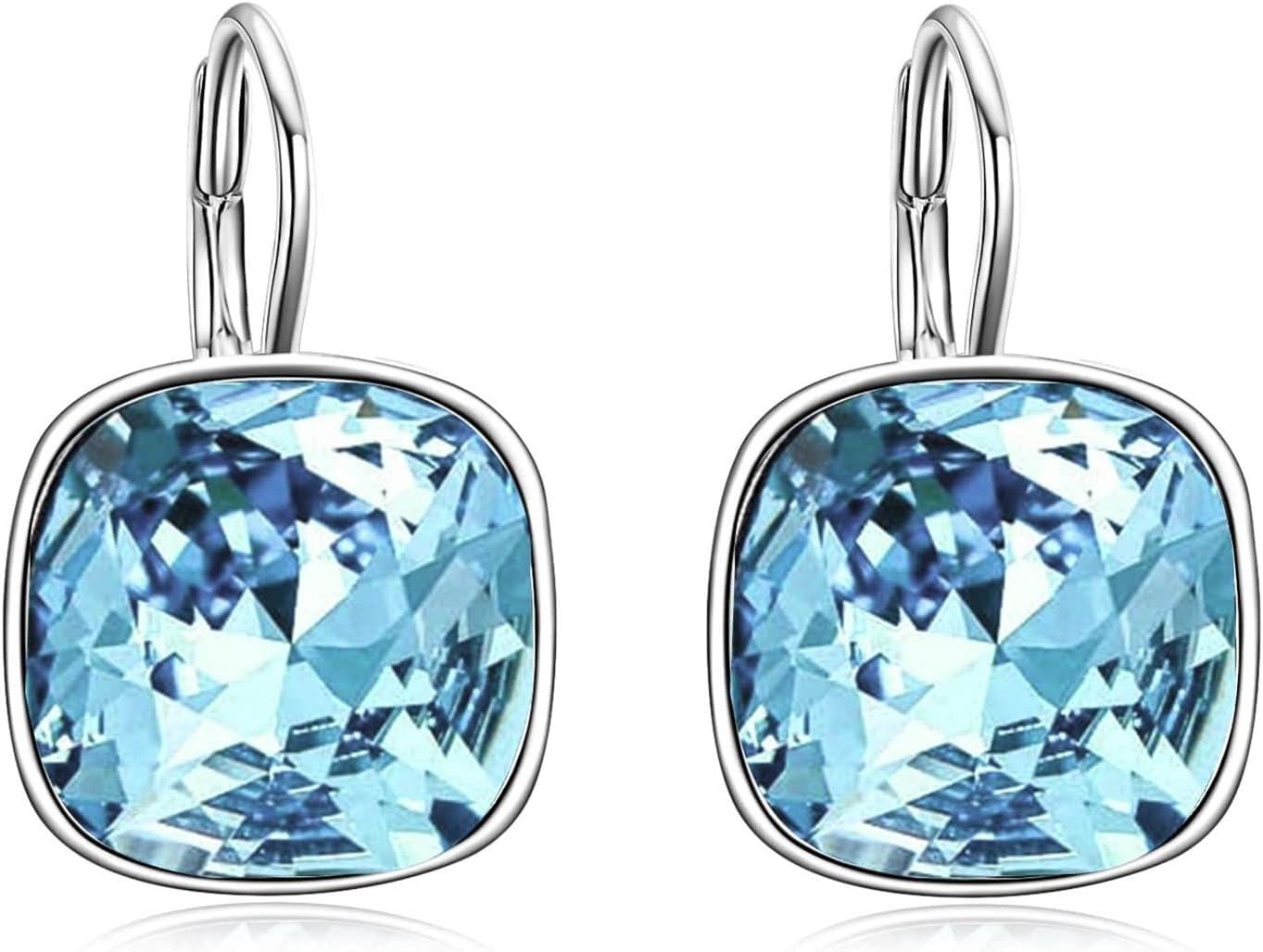 Sterling Silver Austrian Crystal Hypoallergenic Leverback Earrings Women s Gift-Simulated Aquamarine
