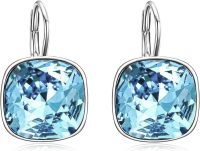 wholesale Sterling Silver Austrian Crystal Hypoallergenic Leverback Earrings Women s Gift-Simulated Aquamarine