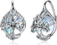 wholesale 925 Sterling Silver Moonstone Tree of Life Earrings for Women, Minimalist Dangle Birthstone Jewelry, Gift for Mom Girlfriend Grandma-1-Tree of Life