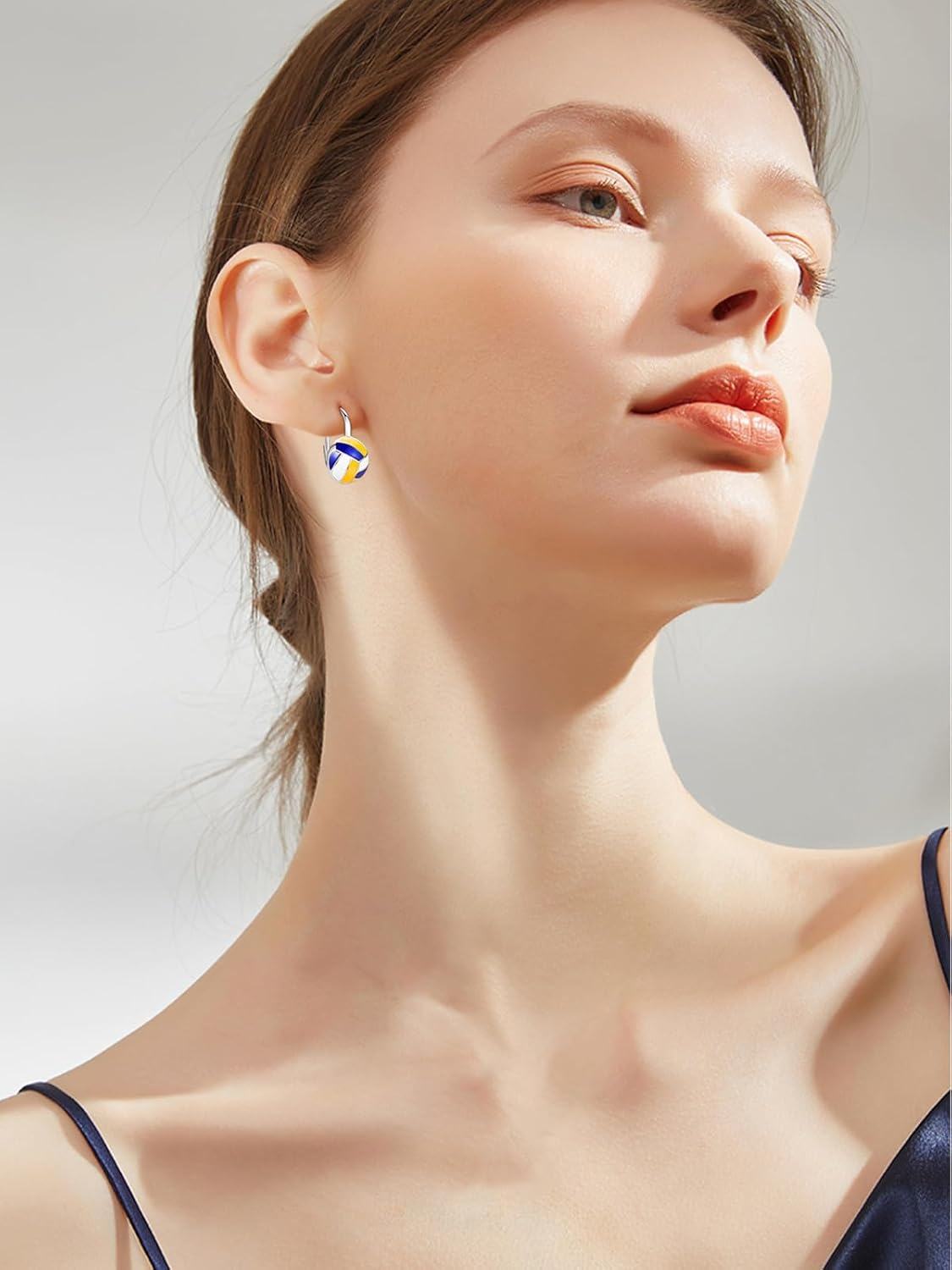  Sterling Silver Hypoallergenic Sports Ball Dangle Leverback Earrings for Women -0-4