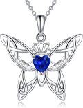 wholesale 925 Sterling Silver Butterfly Heart Blue Sapphire Pendant Necklace for Women-0-0