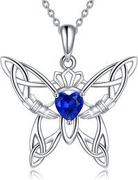 wholesale 925 Sterling Silver Butterfly Heart Blue Sapphire Pendant Necklace for Women-Celtic Knot Butterfly