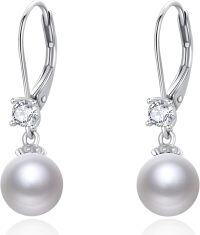 wholesale 925 Sterling Silver AAA Cubic Zirconia & Imitation Pearl Elegant White Dangle Drop Earrings for Women-Silver-White Pearl