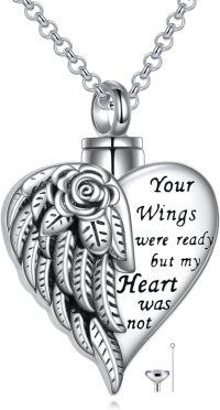 wholesale 925 Sterling Silver Heart Angel Wing Cremation Keepsake Pendant Necklace with Funnel and Fill Tool Gift Boxed for Women/Men/Grandma Memorial Jewelry-Rose Wing Heart Urn Necklace