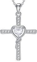 wholesale 925 Sterling Silver Heart-Shaped CZ Cross Pendant Necklace for Women - Faith  for Mom Wife Daughter Sister-0-0