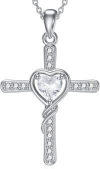 wholesale 925 Sterling Silver Heart-Shaped CZ Cross Pendant Necklace for Women - Faith  for Mom Wife Daughter Sister-Cross Heart Crystal Necklace-Cross-Heart