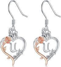 wholesale TOUPOP Rose Heart Earrings For Women Sterling Silver Butterfly Initial U Letter Drop Dangle Earrings Anniversary Birthday Christmas Jewelry Gifts For Her Wife Girlfriend Mom -undefined