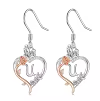 TOUPOP Sterling Silver Rose Heart Butterfly Initial U Letter Drop Dangle Earrings-undefined