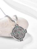 wholesale 925 Sterling Silver Celtic Knot Green Jade Cross Crucifix Pendant Necklace for Men & Women-0-1
