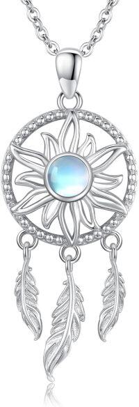 wholesale 925 Sterling Silver Dreamcatcher Feather Pendant Necklaces for Women - I Love You to the Moon & Back-C001-1 Dreamcatcher Moonstone